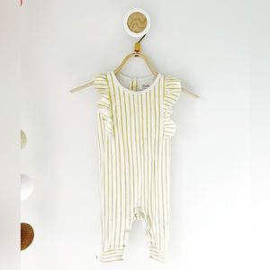 Pehr yellow stripe ruffle sleeveless romper